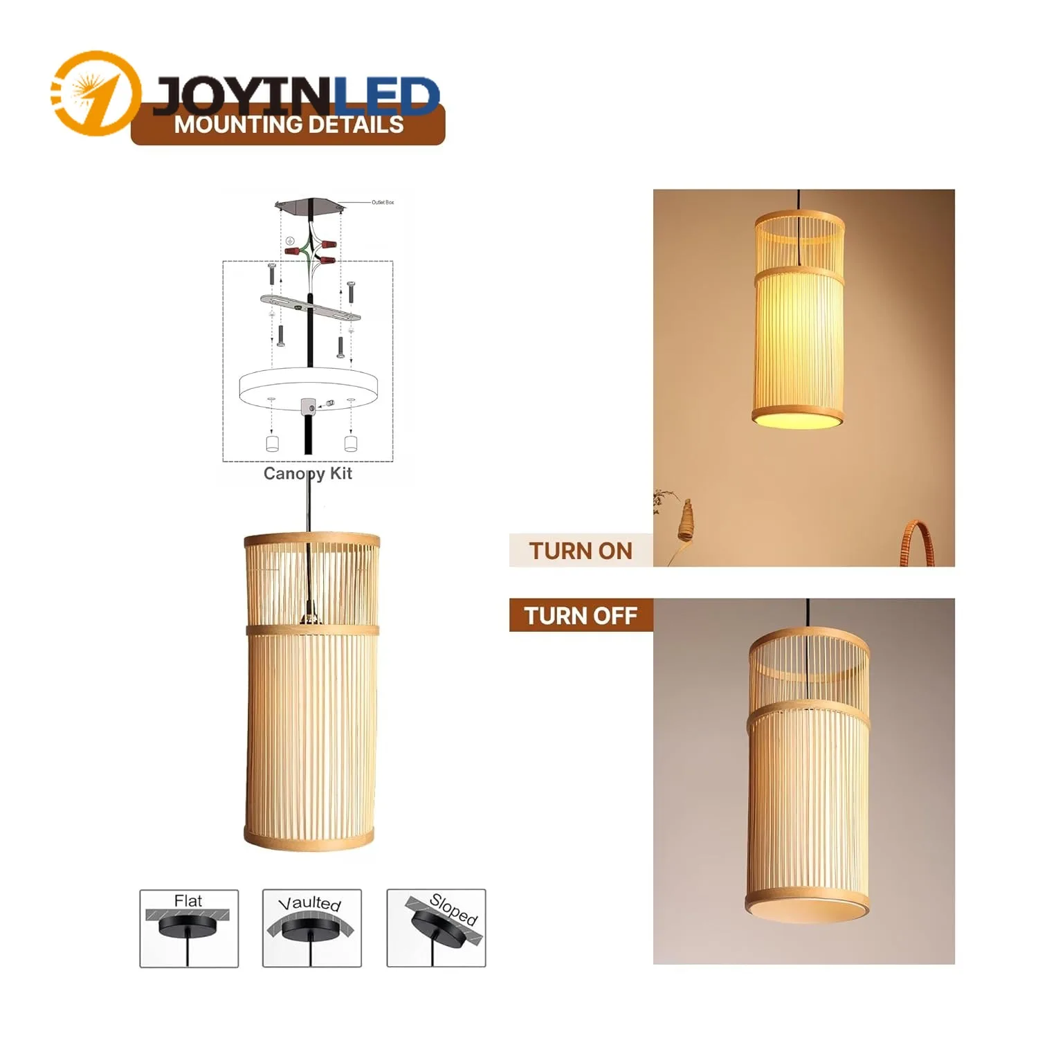 JOYINLED Modern Bamboo Chandelier, E27 Handwoven Rattan Pendant Light Natural Ceiling Lamp for Bedroom Living Room Lighting