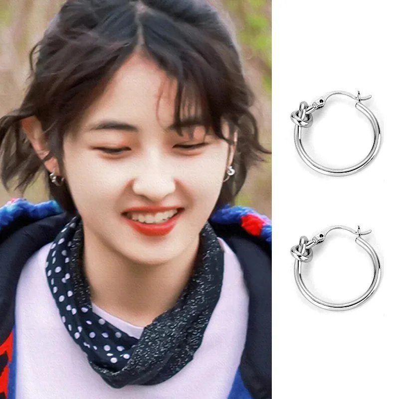 Designer Simple Sterling Silver Knotting Metal Hoop Earrings for Women Girls Geometry Circle Jewelry Accessories Gifts Colorfast