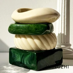 HANGZHI Green White Irregular Square Wide Resin Bracelet for Women Autumn Winter Fashion Chunky Jewelry New Elegant Trend Bangle