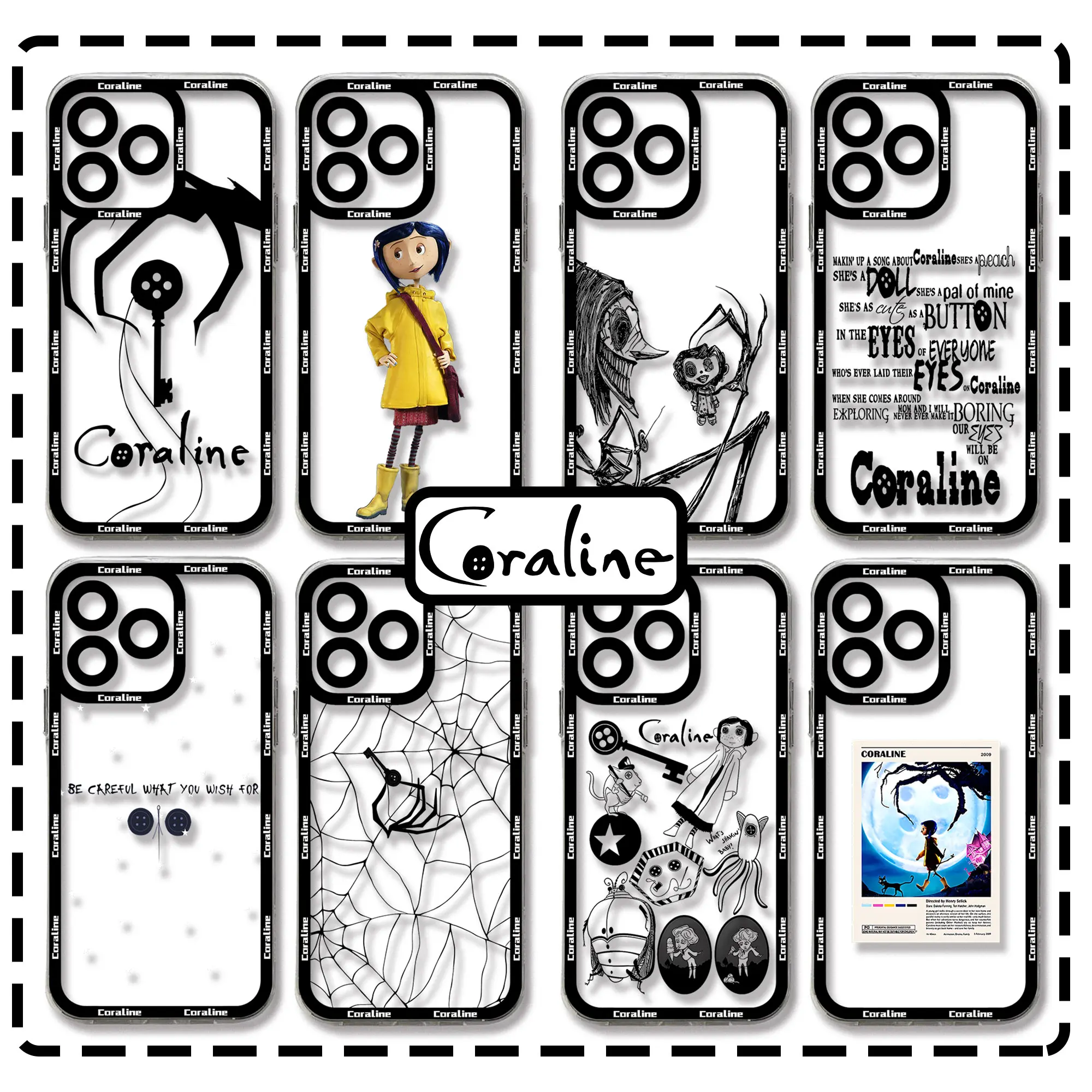 Anime Hot C-Coraline Clear Case For Samsung A73 A72 A71 A55 A52 A51 A50 A42 A35 A33 A32 A31 A30 A24 A23 A22 A13 A12 A05 5G Cover