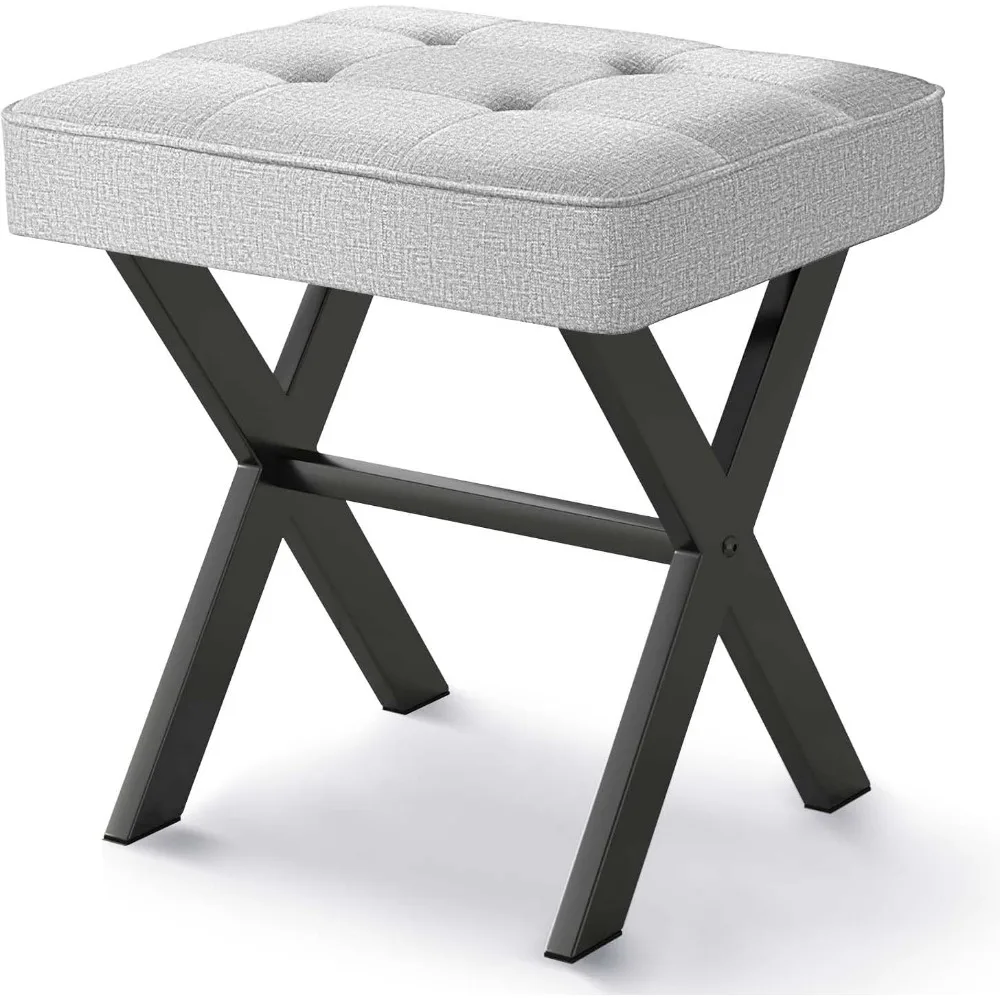 

Footstool, Soft Cushioned Dressing Table Stool with Black Metal X-legs, Small Makeup Stool for Dressing Table, Linen Footstool