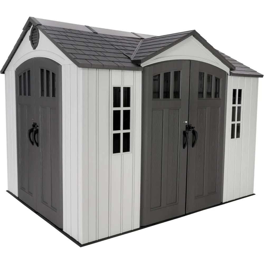 

Dual Entry Outdoor Storage Shed, 10x8 Ft, Desert Sand, Resin Tool Shed with Double Doors