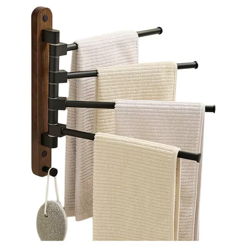 Black Walnut Rotatable Towel Bar No Punch Towel Holder Double Rod Multi-rod Bathroom Towel Rack Hanging Rod