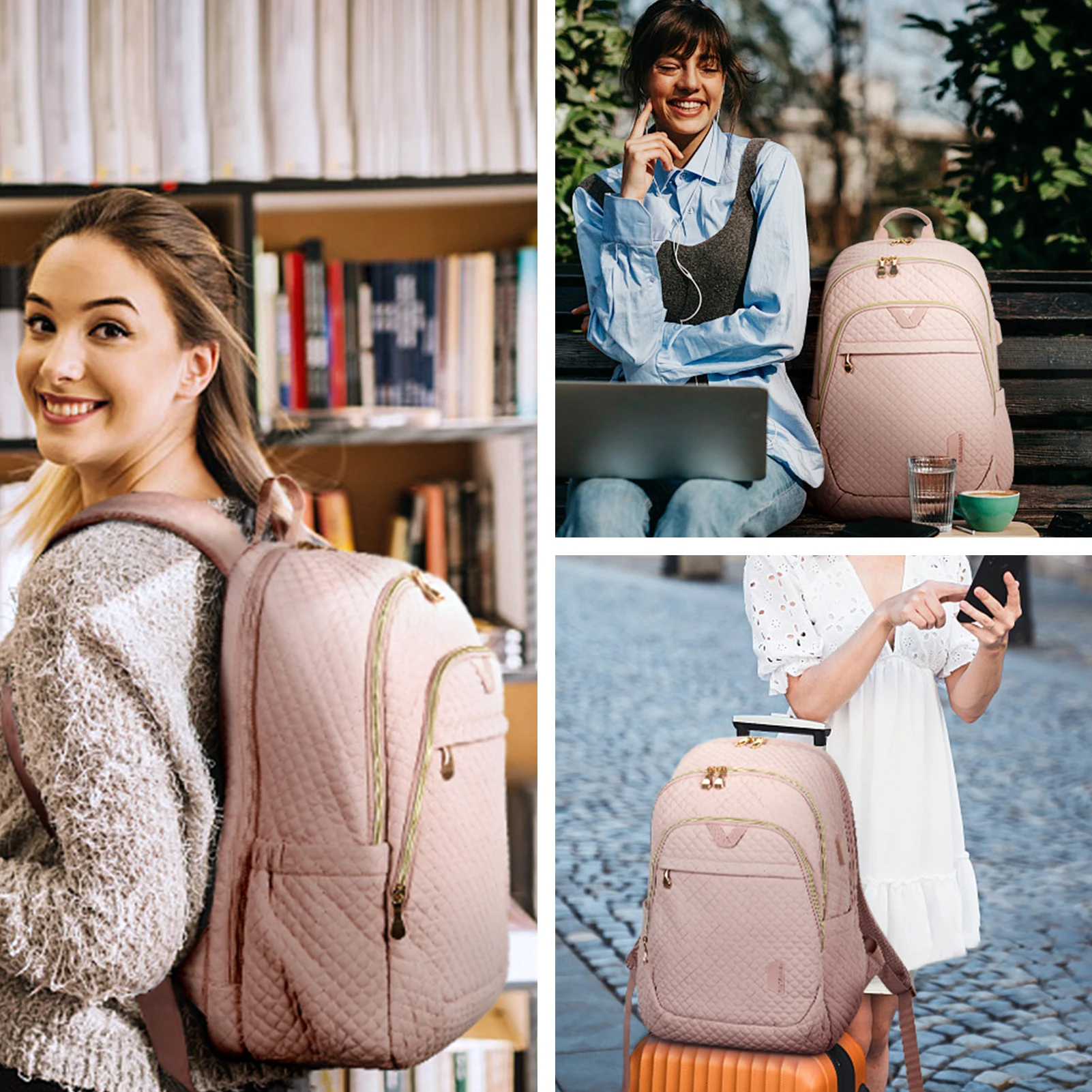 BAGSMART-mochila antirrobo para ordenador portátil para mujer, Bolsa Escolar de 15,6 pulgadas para trabajo universitario, bolsas de ordenador de negocios con puerto de carga USB