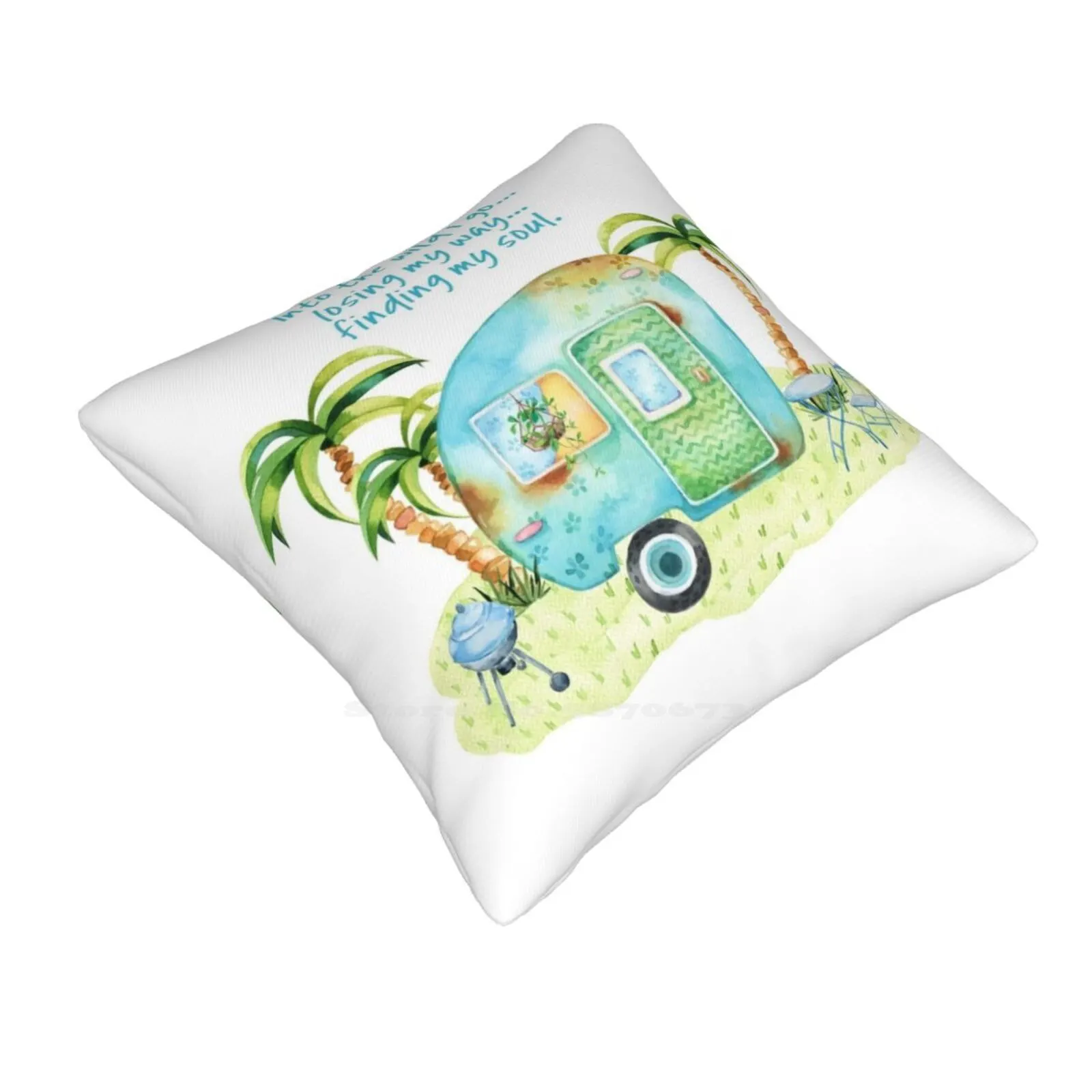 Blue Watercolor Caravan-Finding My Soul-For The Lover Of Vintage Glamping Soft Comfortable Pillowcase Retro Vintage Caravan