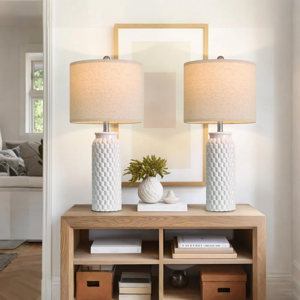 27" Ceramic Table Lamp Set of 2 - Modern Farmhouse & Boho, Bedside Nightstand Lamps for Bedroom, Living Room, Desk view 4
