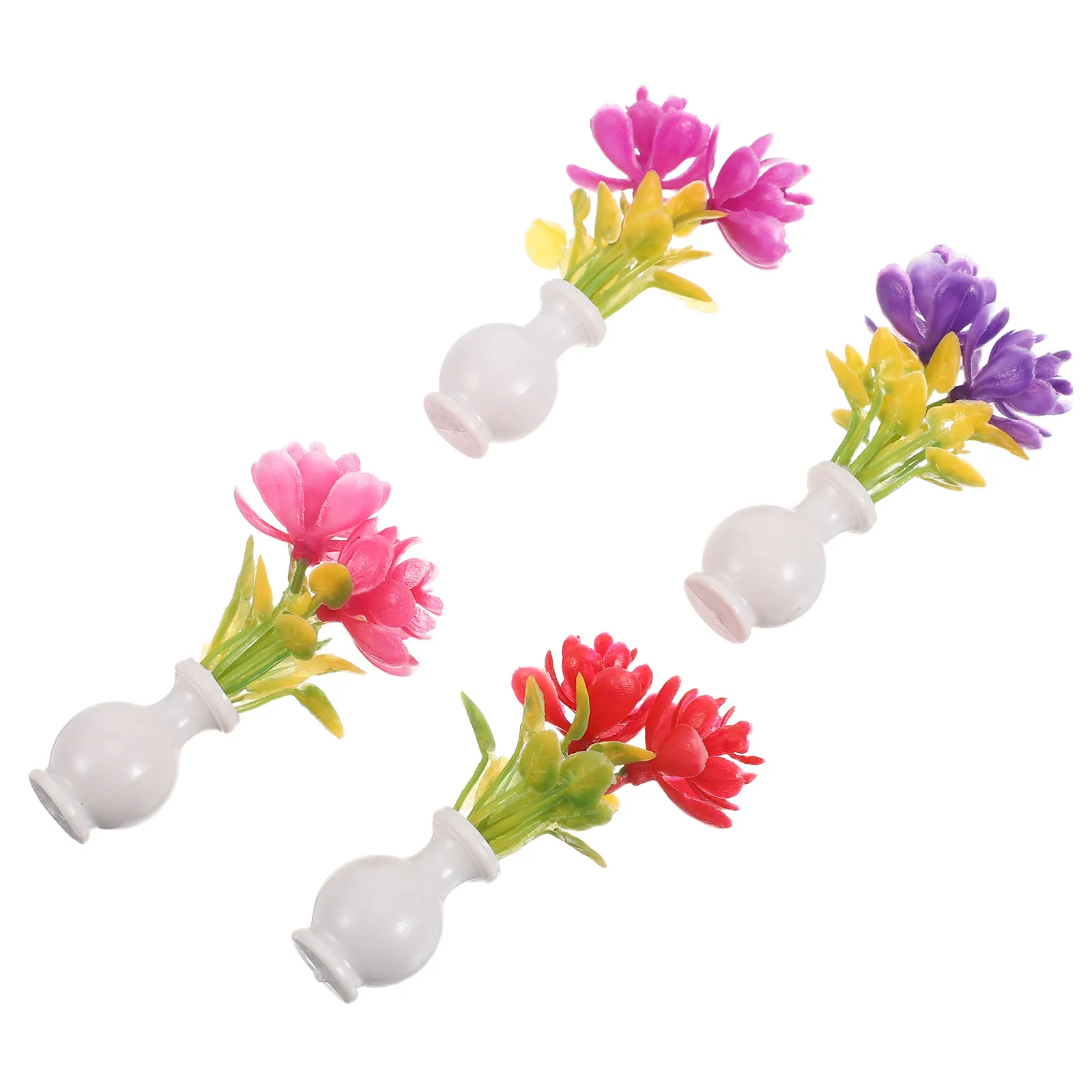 

Набор из 4 миниатюрных ваз с цветами, маленькие искусственные цветы в мини-вазах для декора кукольного домика, DIY диорам, сказочного сада