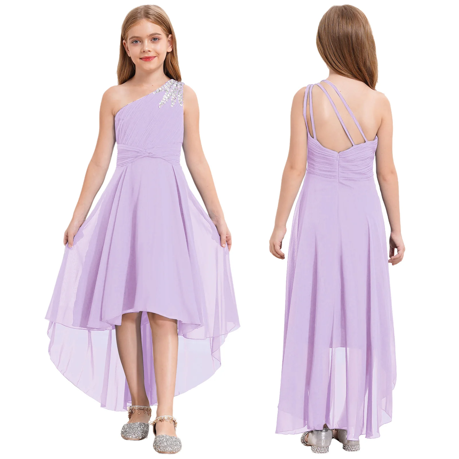 

Flower Girls Dress Wedding Bridesmaid Dresses One-shoulder Formal Party Summer Maxi Dress for First Communion Evening Birthday