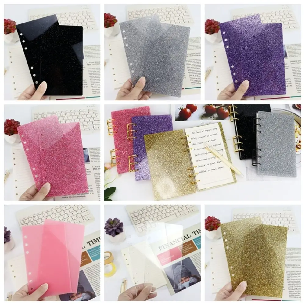 Capa acrílica para caderno a6, pasta transparente com glitter, material de papelaria para escritório, capa para scrapbook, escola e escritório