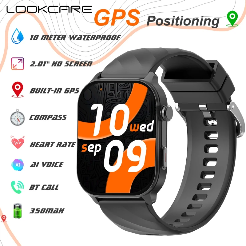 

Умные часы LOOKCARE LC211 со встроенным GPS, водонепроницаемостью 1 АТМ, Bluetooth-звонками, HD-экраном 2,01 дюйма, измерением пульса, компасом и голосовым помощником AI