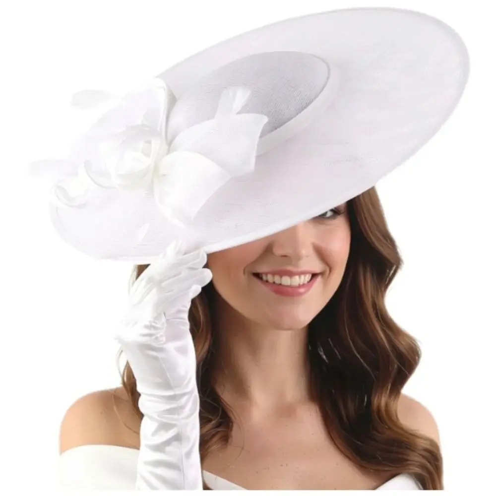New Wide Brim Women Fascinator Hats Vintage with Headband Tea Party Hat Elegant Large Church Hats for Church Event