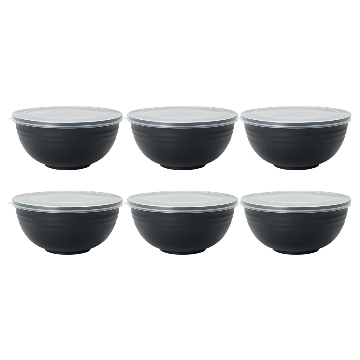 2/4/6pcs Black plastic bowl with lid reusable for home kitchen restaurant RV Camping Work school packing grain salad food