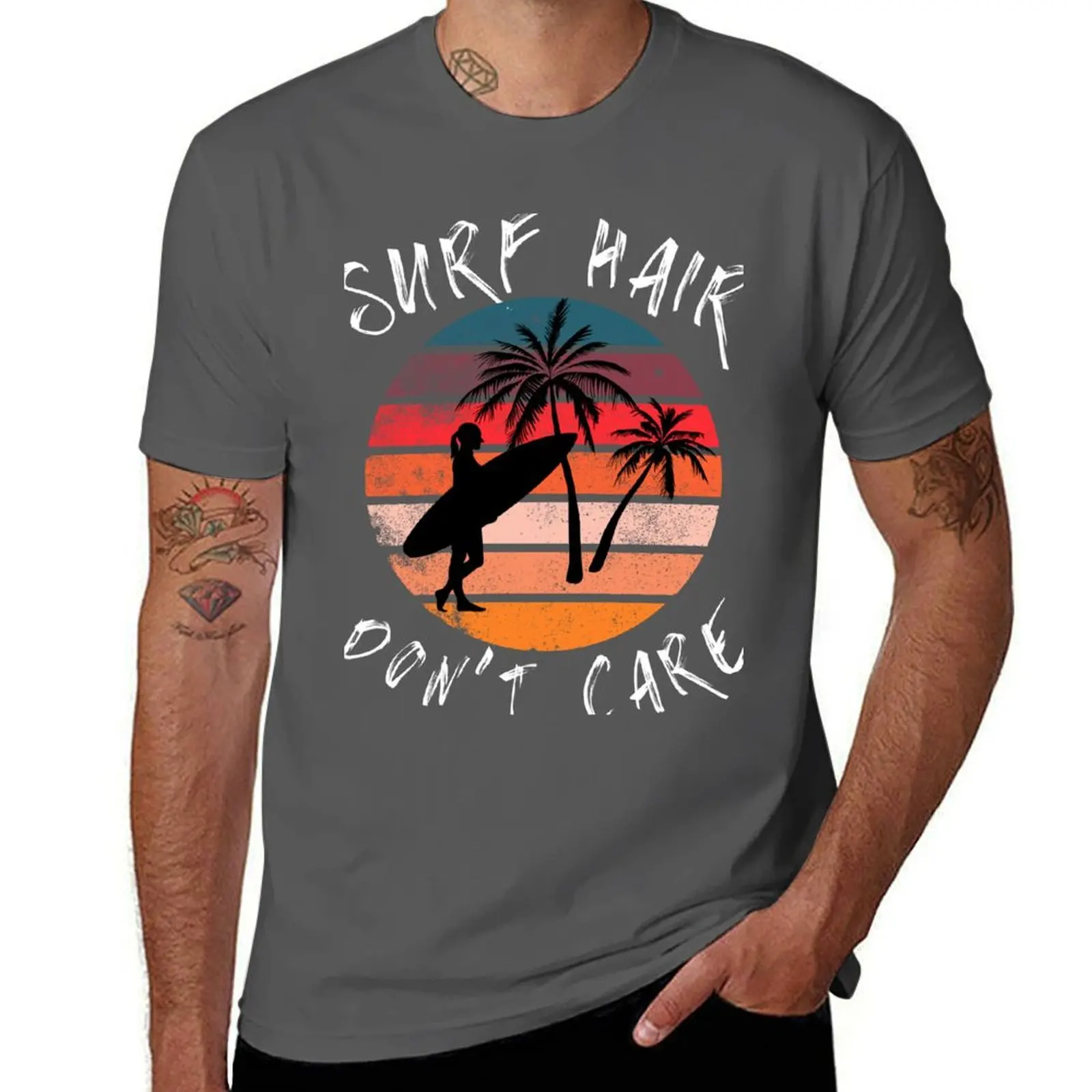 Surf Hair Don't Care Fun Summer Surfing T-Shirt customizeds for a boy custom shirt anime men workout shirt