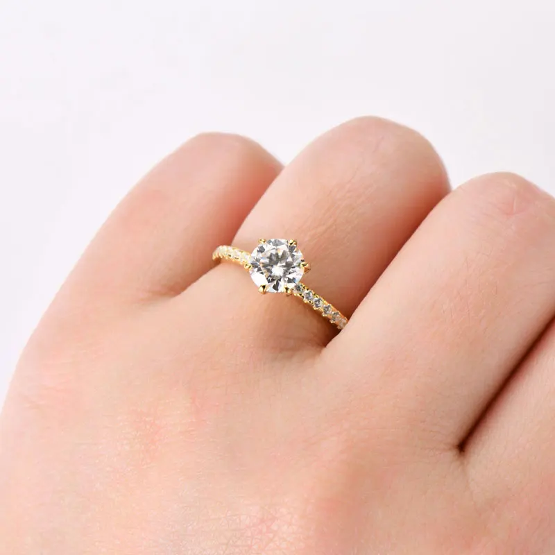 IOGOU D1.00CT 6.5MM Round D Moissanite Diamond Ring for Women 925 Sterling Silver Engagement Party Fine Jewelry Wedding Bands view 5