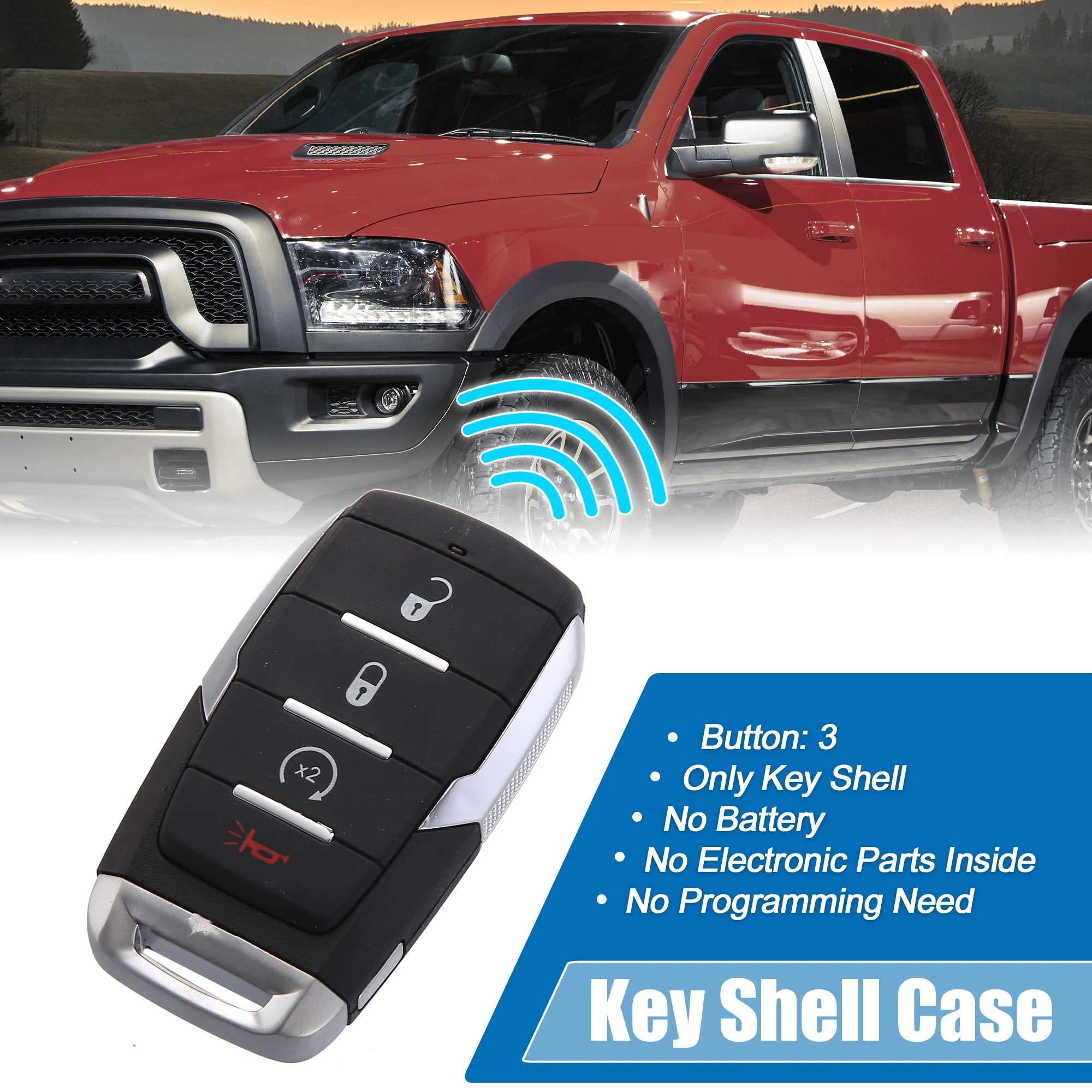 

uxcell Car Remote Key Fob Case Shell 4 Key Buttons Cover Housing Tools 4882056 68291687 for Ram 1500 2019-2021 Accessories