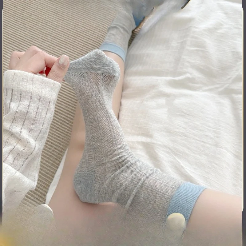 

Five pairsMesh Color Block Socks Women Hollow Out Thin Long Tube Stacked Socks