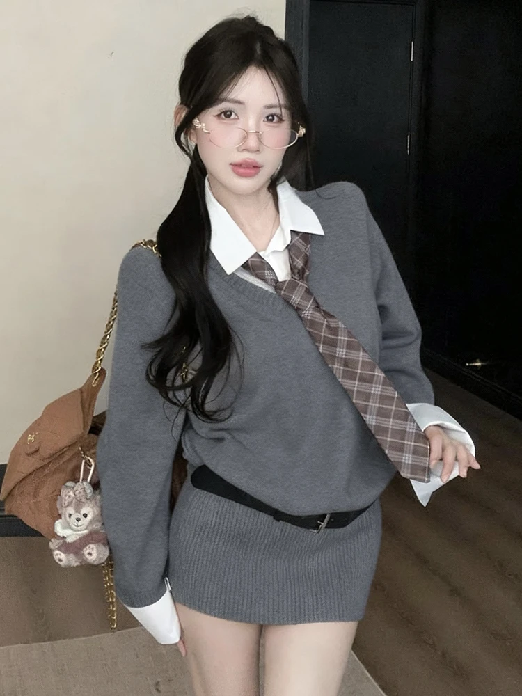 Korean Chic Slimming  Neck Long Sleeve Knitted Sweater Dress Fashionable Preppy Style All-Match Bodycon Dress for Women - view 3