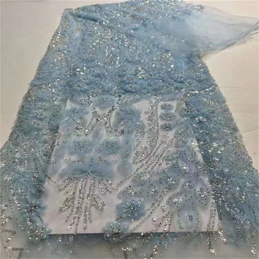 2024 Latest African Lace Fabric Beaded Sequins 2024 High Qualitg French Quality Nigerian Embroidery Wedding Party Bride Dress