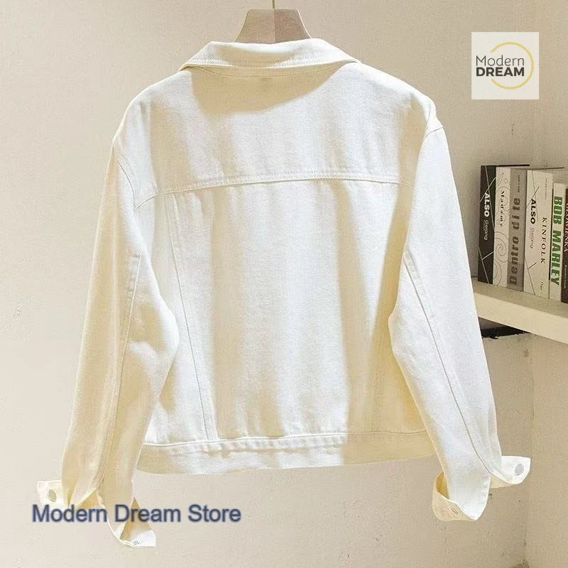 Korean style white coat denim jacket women's spring and autumn new fashion short loose long sleeve Joker casual jacket vest