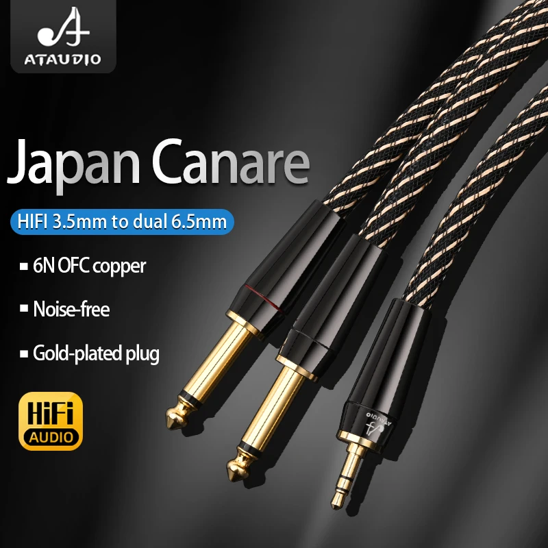 Hifi 3.5mm to Dual 6.5mm TRS Cable 4N OFC AUX Male Mono 6.5 Jack to Stereo 3.5 Jack Splitter Audio Cable for Mixer Amplifier