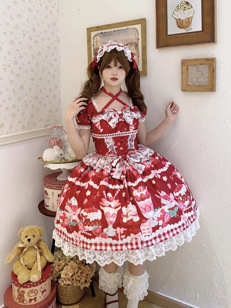 

Harajuku Original Design Lolita Dress Sweet Short Sleeved Dresses Summer Tea Party For Friends Sweet Girl Skirt