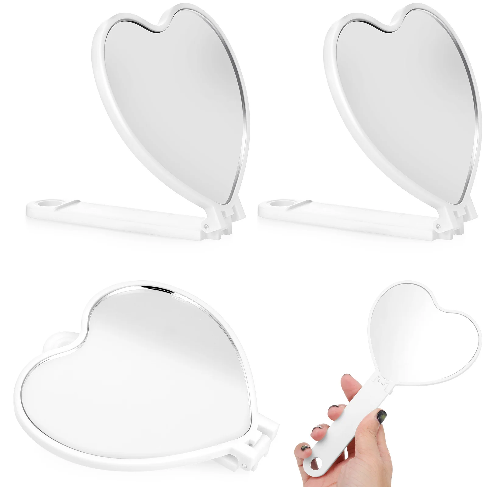 3 stuks hartvormige handspiegels roterende opvouwbare handgreep draagbare make-upspiegel reisaccessoires