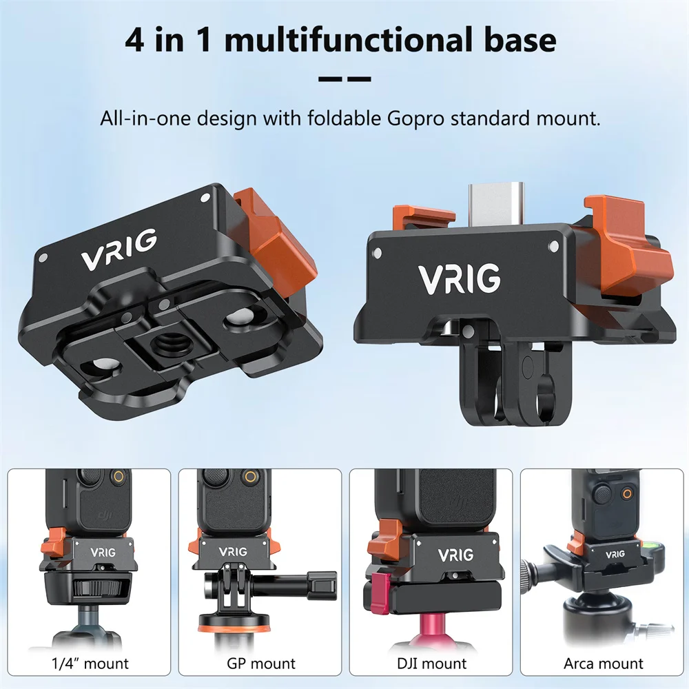 Vrig-pocket 3磁気クイックリリース充電ベース、アクションカメラアクセサリー、arca、gopro、dji osmo pocket 3用ACマウント、1,4インチ