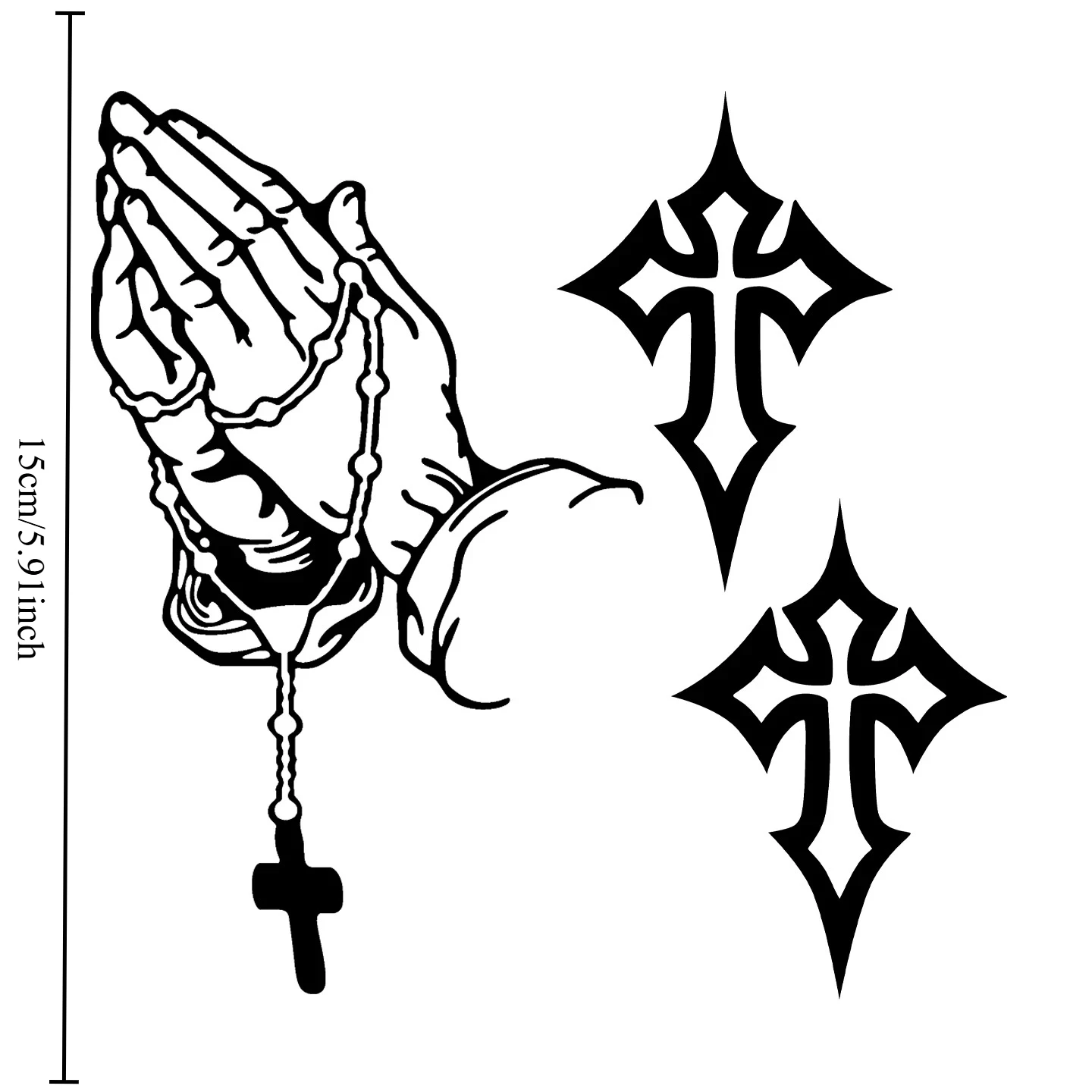 1Set 2D Flat Praying Hand Rosary Gothic Cross Vinyl Sticker,Waterproof Decal For Car Motorcycle Helmet Laptop Decor,Holiday Gift