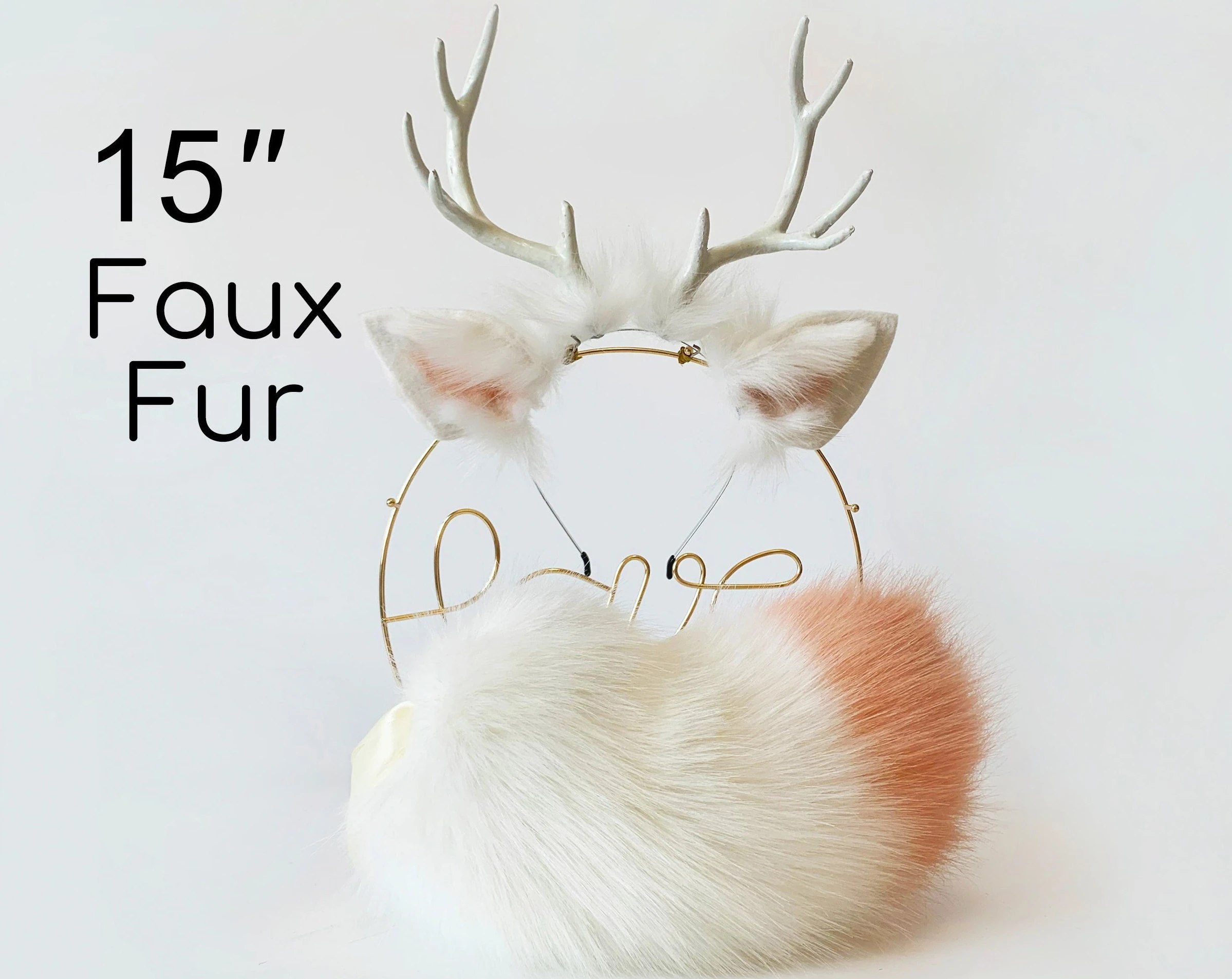 Cute White Deer Ears and Tail Set, Cosplay Costume, Animal Ears Headband, Faux Fur Tail, Halloween Accessories, Anime Convention