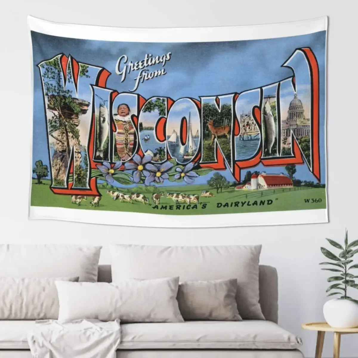 Greetings From Wisconsin Tapestry Cute Decor Wallpaper Room Decorations Aesthetics Tapestry