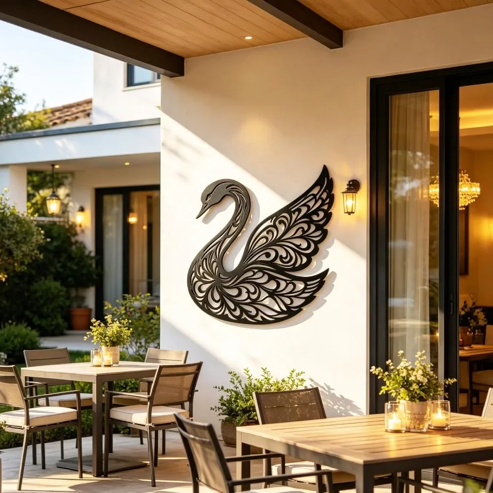 Ornate Swan Metal Wall Art, Elegant Filigree Decor, Nature Home Gift