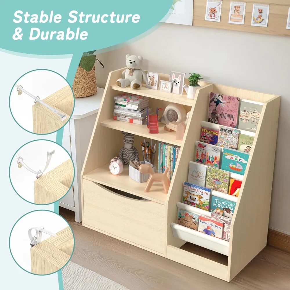 Scaffale per bambini a 3 livelli e contenitore per libri, libreria per bambini a 6 scomparti, scatole portaoggetti Scaffale per libri e organizer per sala giochi della scuola materna