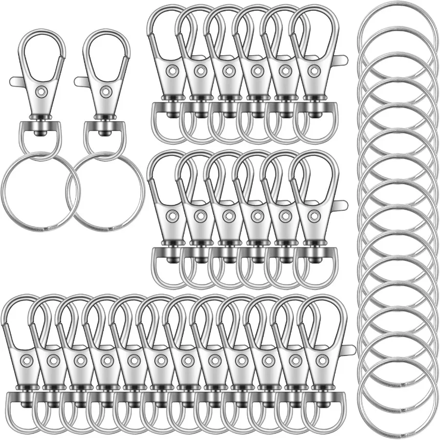 

104PCS Swivel Snap Hooks with Key Rings Metal Lobster Claw Clasp Keychain Rings for Crafts Silver 1.37inch(36mm