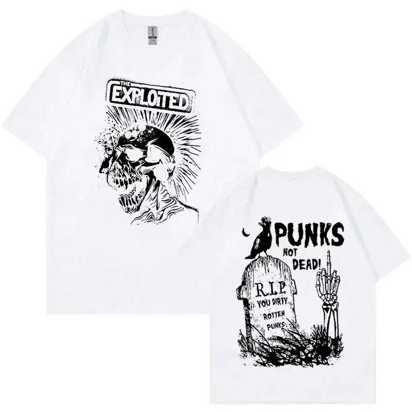 Band The Exploited Retro Graphic Tee Shirt Punks Not Dead Streetwear T-shirt Men\'s Women Hip Hop 100% Cotton Oversized Tees