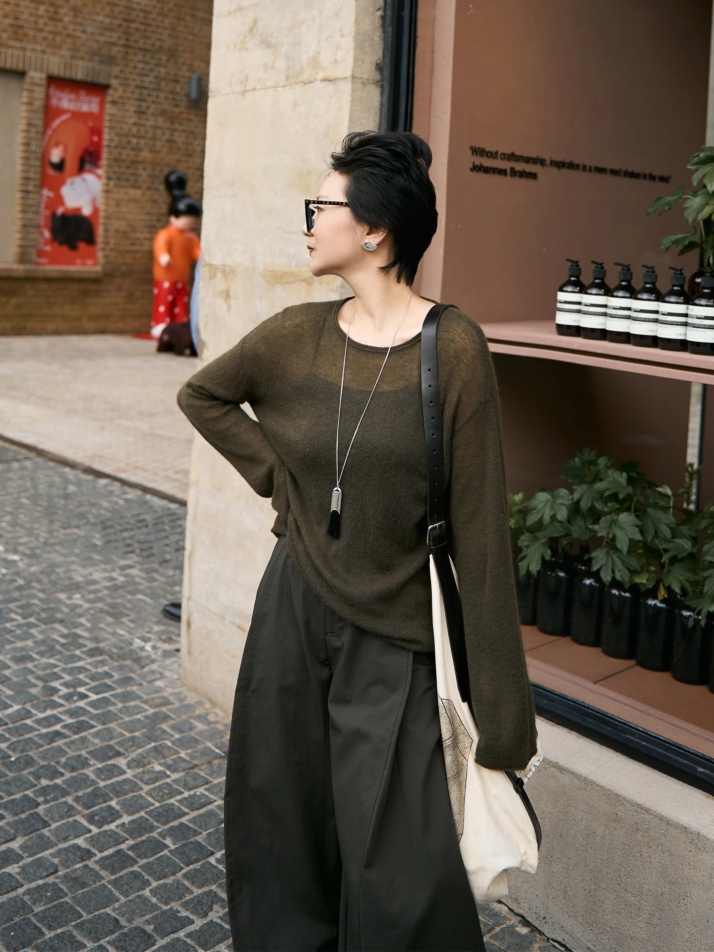 

TOFOD Four-Color Declaration Woolen Knitted Loose Fit round Ne Base irt Casual Sle Soft Comfortable Silk Camere Blend