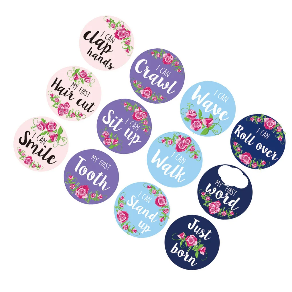 

12pcs Baby Monthly Milestone Stickers Floral Newborn Girls Month Stickers First Year Photo Props