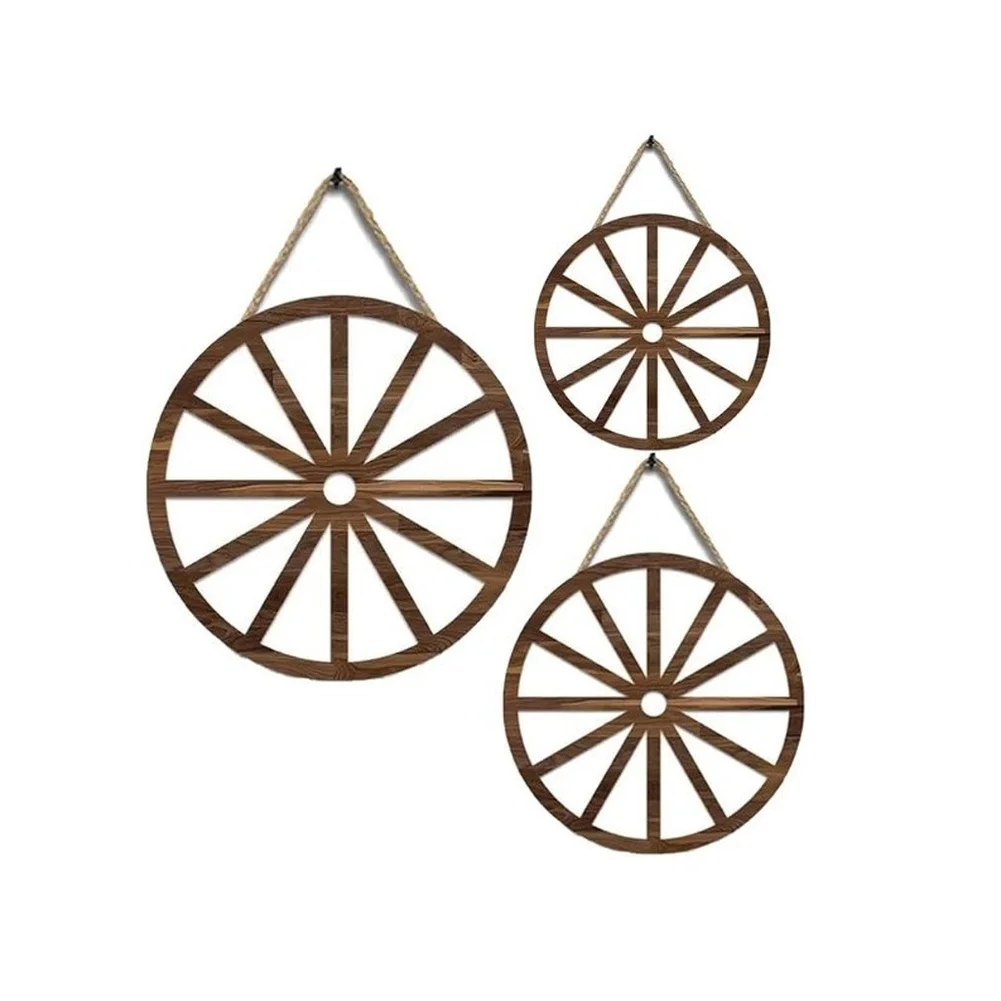 Rustic Wall Decor Set Decor Farmhouse Wall Art Brown Wooden Wagon Wheel Boxwood Material Vintage Farmhouse Design