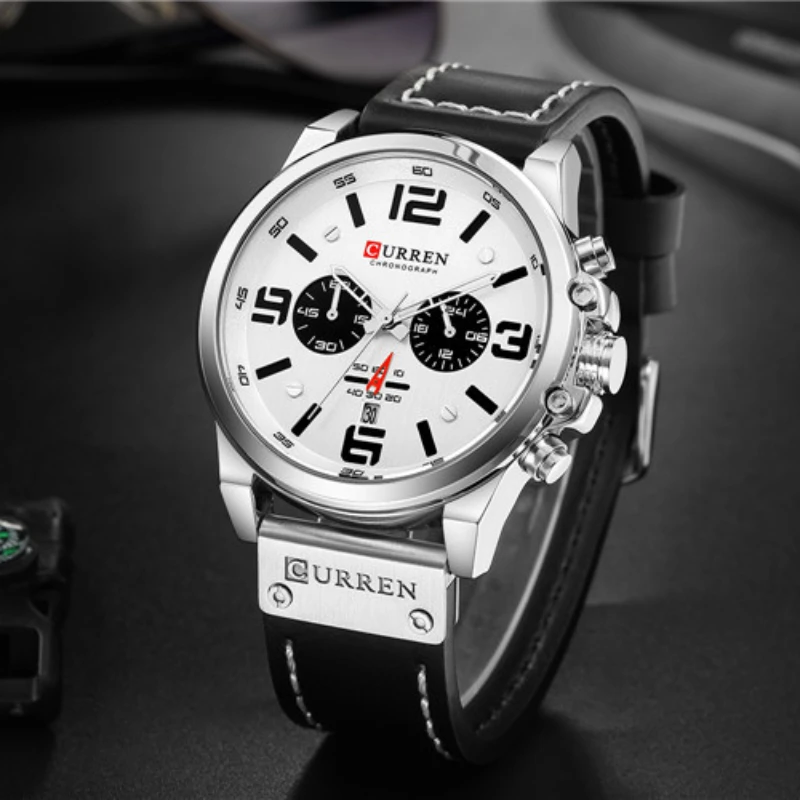 CURREN Mens Watches Top Luxury Brand Waterproof Sport Wrist Watch Chronograph Quartz Military Genuine Leather Relogio Masculino