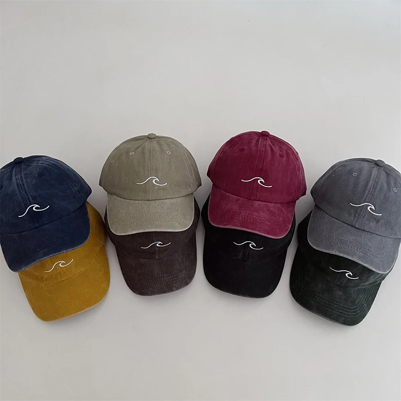 

Cute Baby Sun Hat Wave Baseball Cap Adjustable Hats Toddler Spring Summer Solid Color Washed Cotton Hat Kids Boys Girls 0-8t