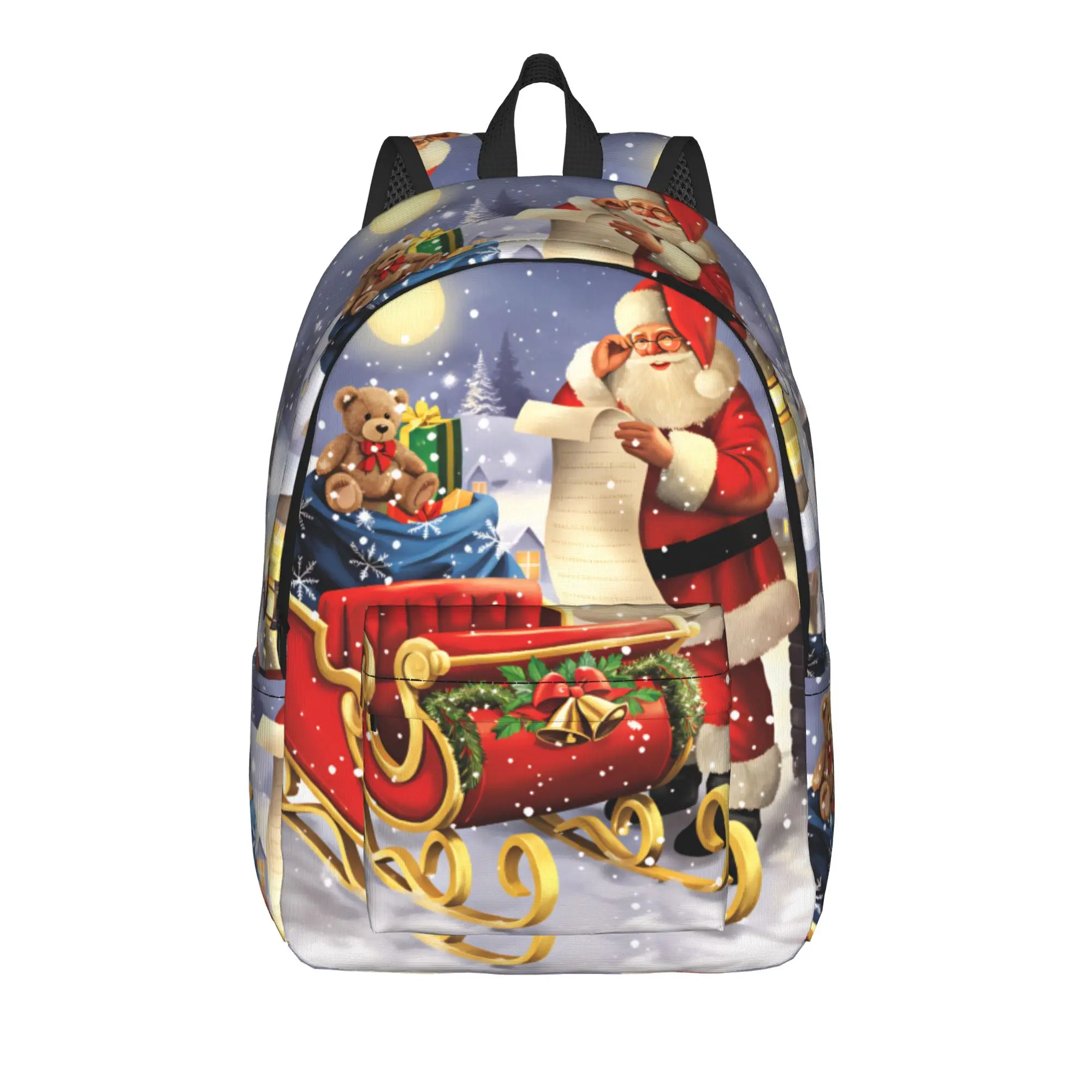 Christmas Santa Snowman Backpack Student  Soft Backpacks Polyester Kawaii High School Bags Workout Custom Rucksack