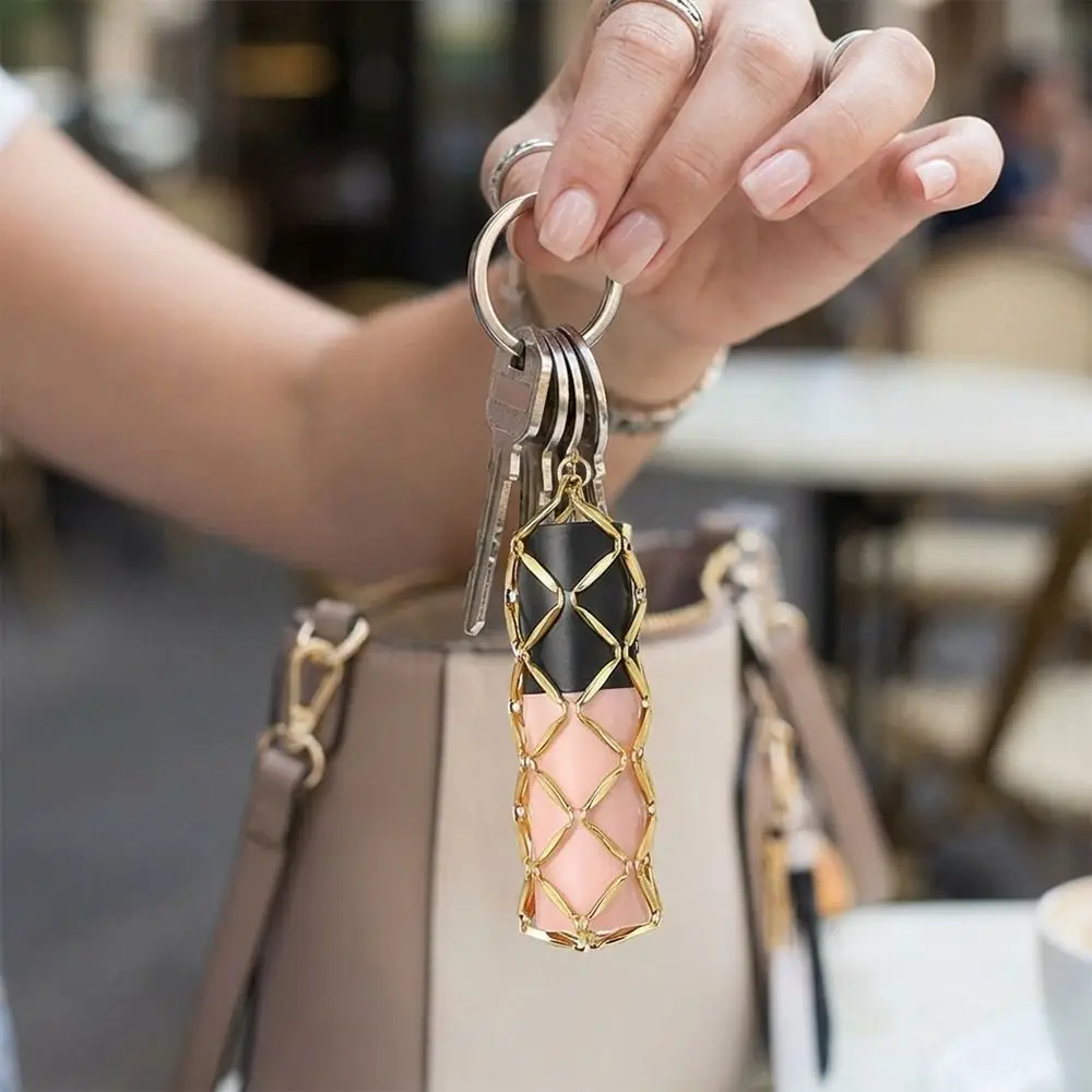 Vintage Mesh Lipstick Bag Portable Mini Key Chain Hollow Lipstick Cover Lipstick Storage