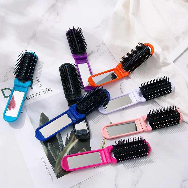 1PC Professional Travel Hair Comb Portable Folding Hair Brush With Mirror Compact Pocket Size Purse Travel Comb