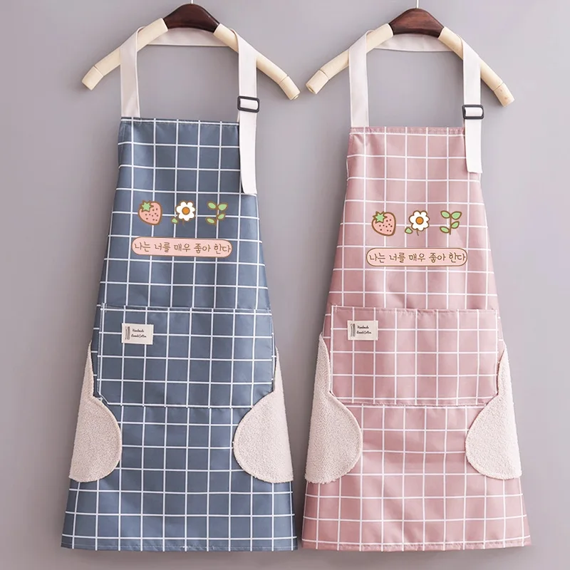 

Fashionable Household Apron Kitchen Cooking Waterproof Oil Resistant Hand Erasable Fresh Women's Waist Work Clothes