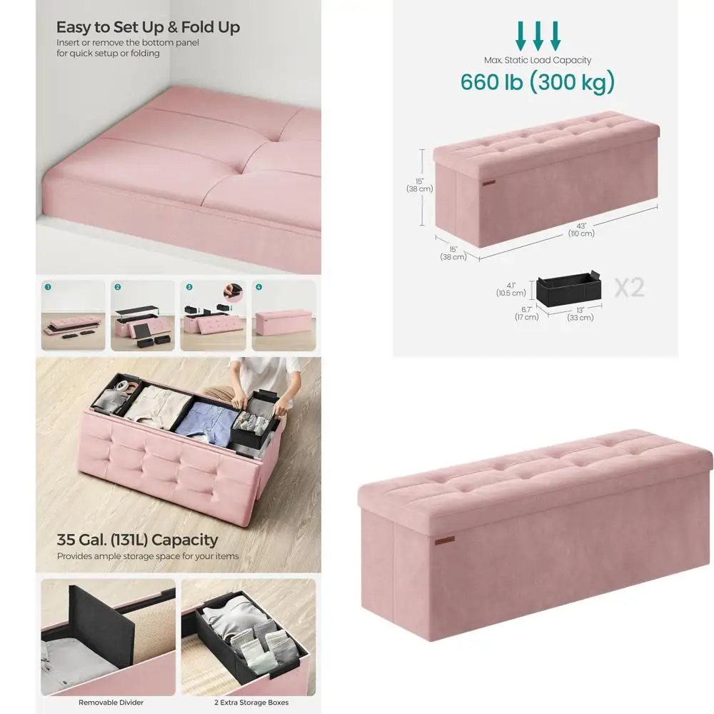 

Пуфик-трансформер Jelly Pink, складная подставка для ног, 15x43x15, для спальни/гостиной, выдерживает до 300 кг, прикроватная скамья, тумба для прихожей