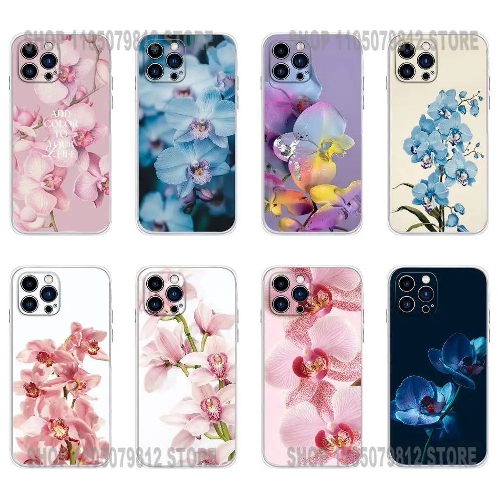 

Elegant Pink and Blue Orchid Phone Case For iPhone 17 16,15,14,13,12,11 Plus,Pro,Max,XR,Plus,E,Mini Transparent Soft Cover