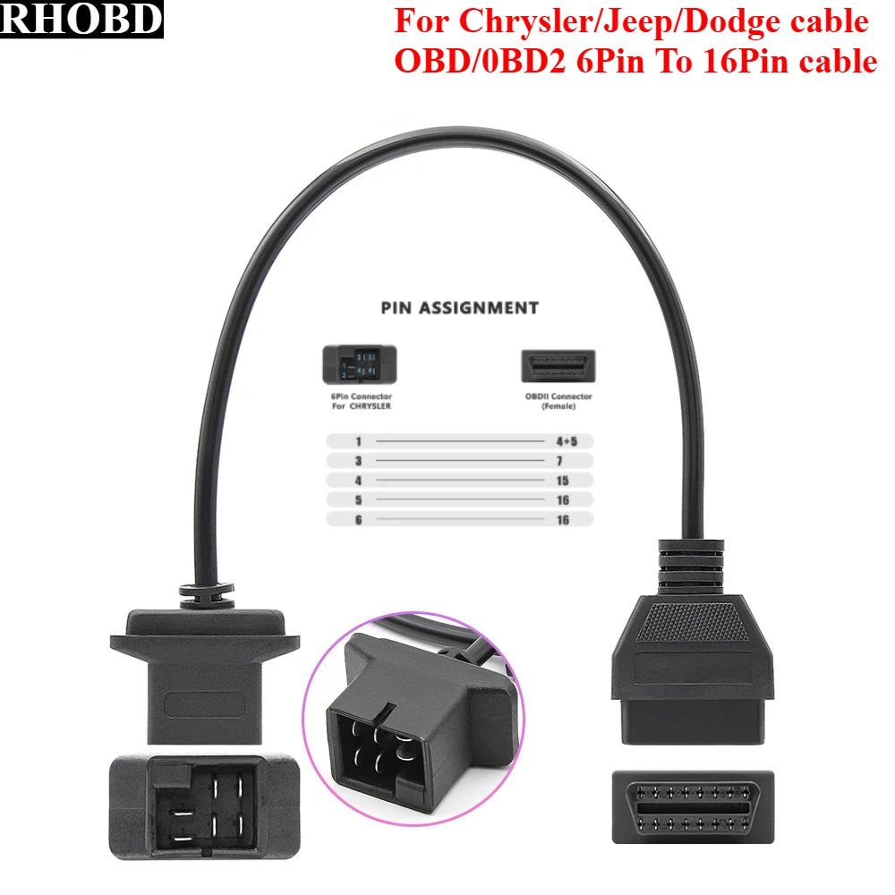 

Новый для Chrysler/Jeep/Dodge 6-контактный на 16-контактный OBD2-конвертерный кабель-адаптер, автоматический автомобильный считыватель кодов, диагностический адаптер, разъем, провод, инструмент