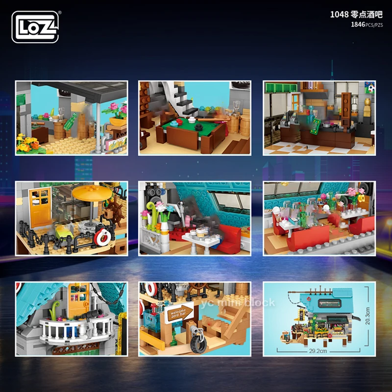 LOZ Japanese Fish Stall Mini Street View Building Blocks MOC Fisherman Market Zero Bar Fisherman Hotel Assembly Toy For Kids Gif