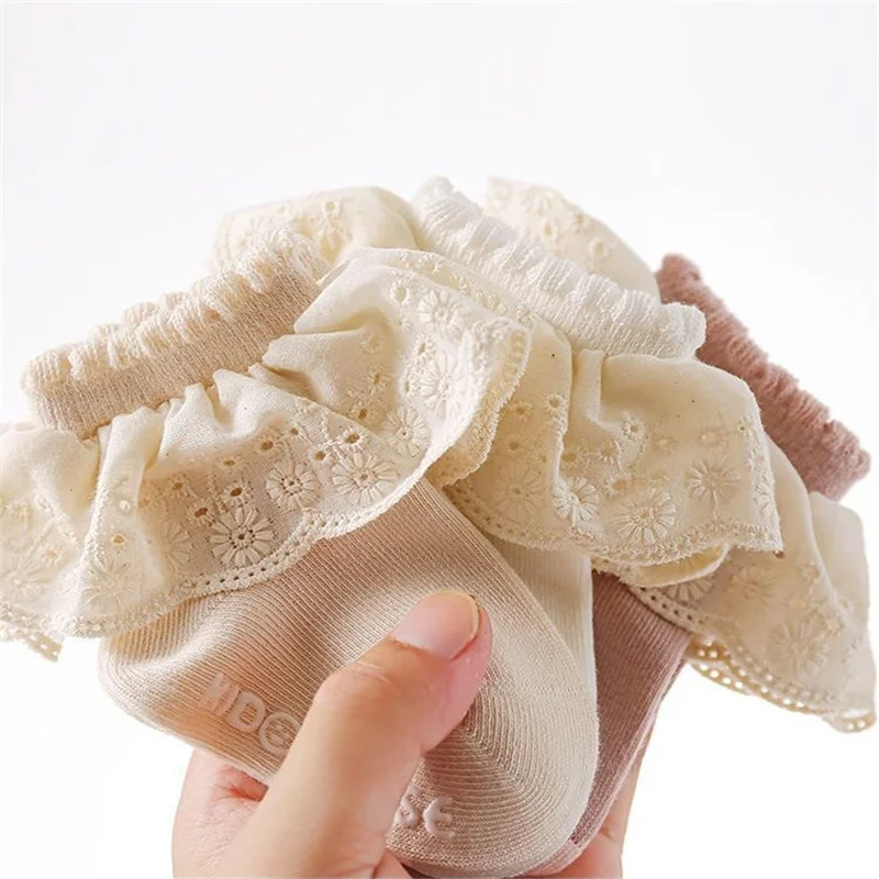 

2Pairs/lot Baby Socks For Girls Spring Autumn Lace Princess Floor Newborn Socks Cotton Toddlers Infant Short Sock Anti Slip 0-3Y