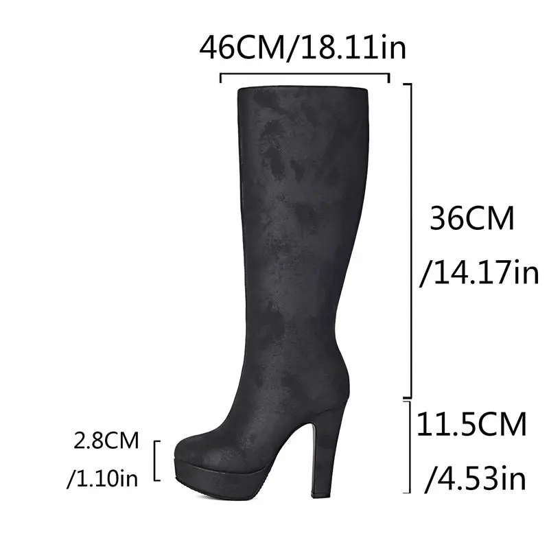 

ORCHA LISA 2025 Новые пикантные женские сапоги до колена с круглым носком 11,5 см, блочный каблук 2,8 см, платформа на молнии, большой размер 42–43, вечерние свидания