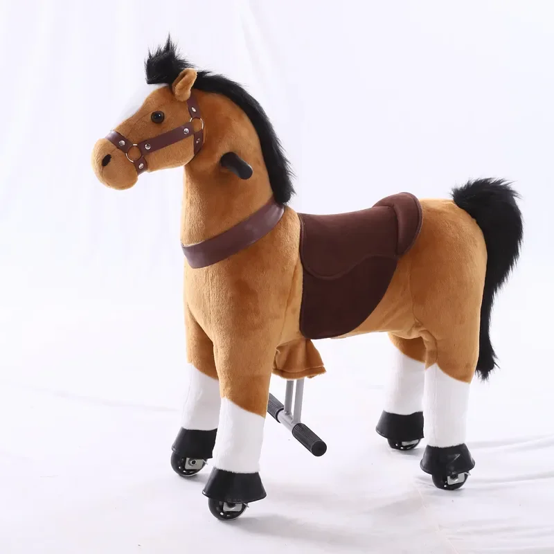 Plush Rocking Horse Toy Metal Frame 60kg Load Capacity Safe Ride On Gift for Kids Age 5 to 12 Years Old Durable Construction